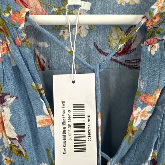 Baltic Born Blue Peach Floral Spell Boho Midi Dress Size S - Picture 5 of 13